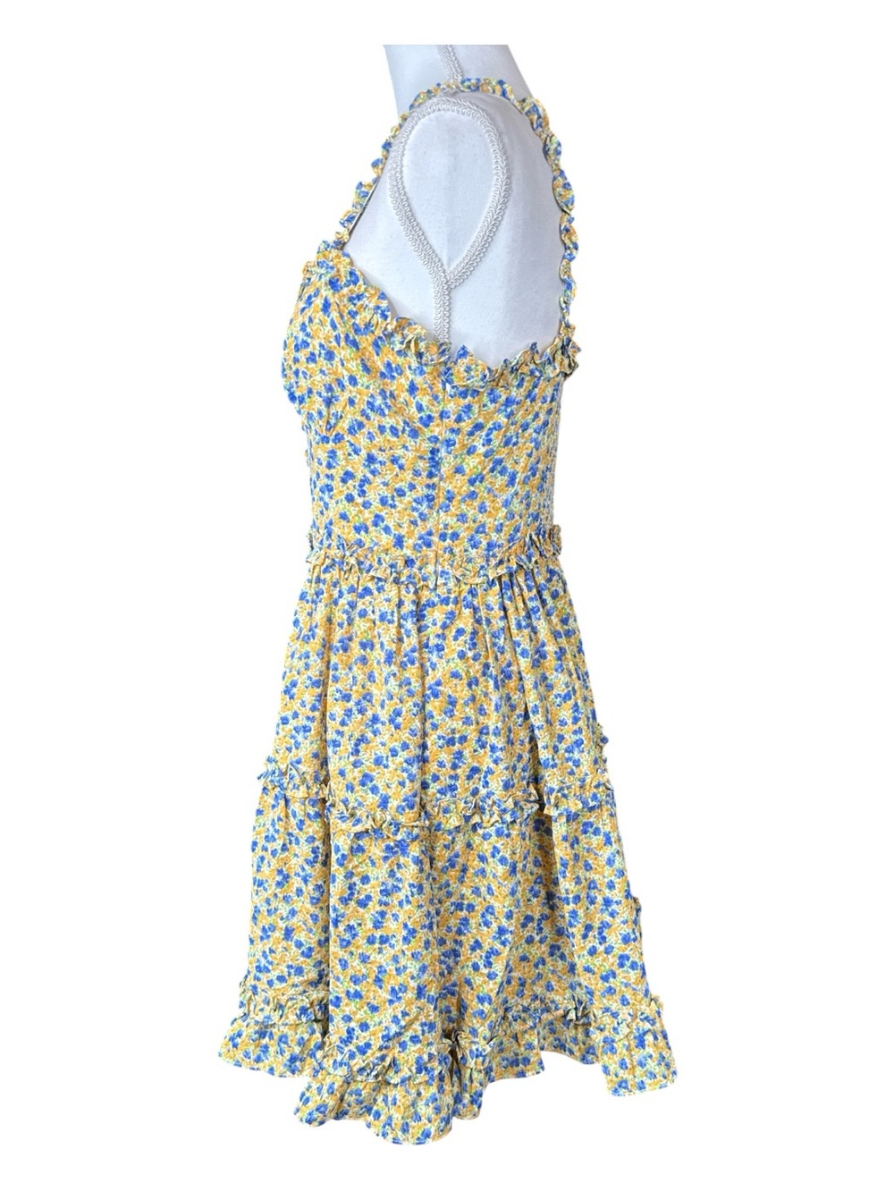 FREE THE ROSES Yellow Floral Ruffled Mini Dress - Picture 7 of 13